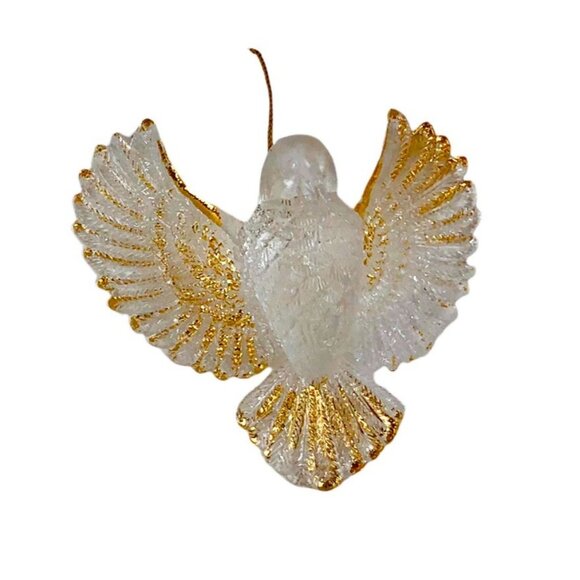 Dove Christmas Tree Ornaments Clear Plastic Gold Accents Set of 3 Holiday Decor - Picture 4 of 4
